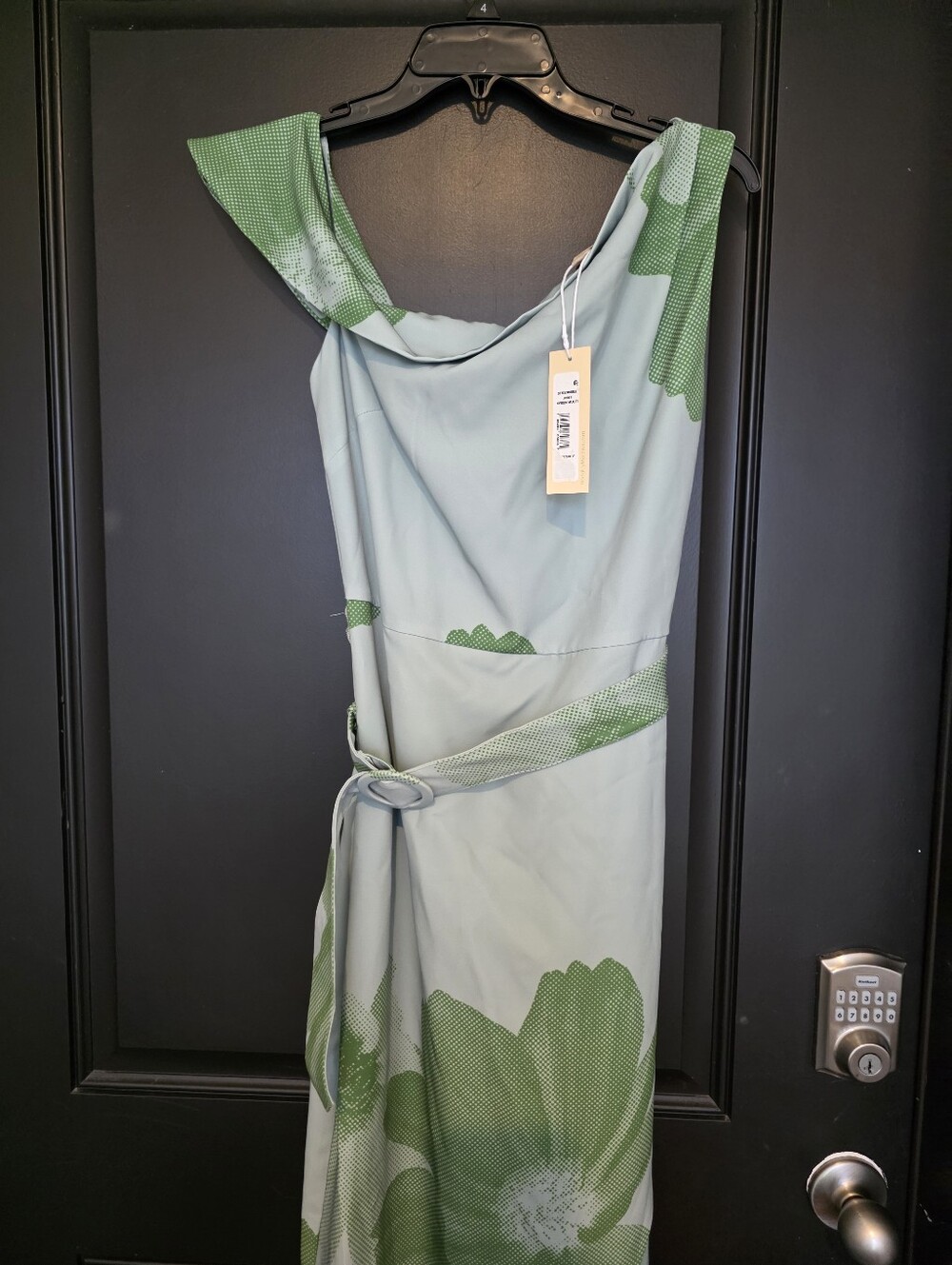 NWT Jewel Badgley Mischka Floral Maxi Dress Green Blue Belted Wedding Guest $198 - Picture 4 of 13